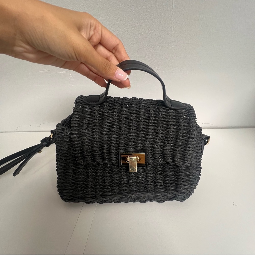 Zara Black Woven Handbag
